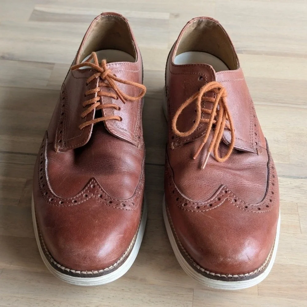 Cole Haan Grand.OS Mens British Tan Leather Wingtip Oxford Shoes Size 9